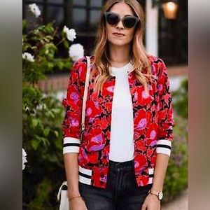 WHO WHAT WEAR Floral Poppy Print Bomber Jacket Flower Bomber Jacket